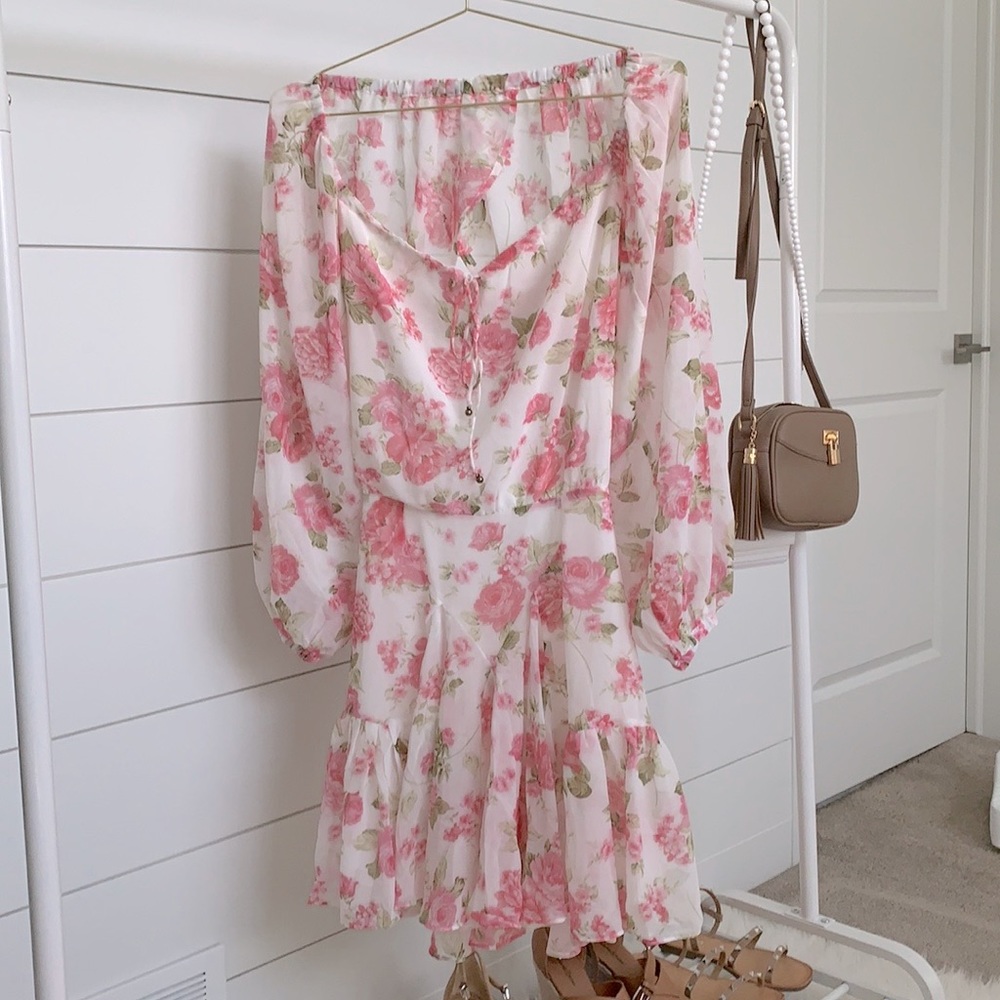 Off The Shoulder Pink Floral Dress